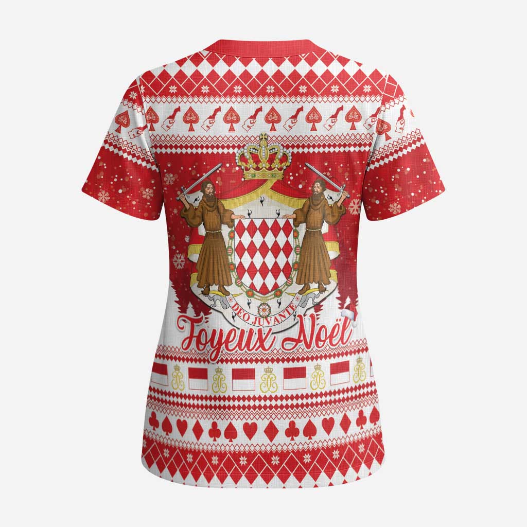 Monaco Christmas Scrub Top Joyeux Noel Coat Of Arms - Wonder Print Shop