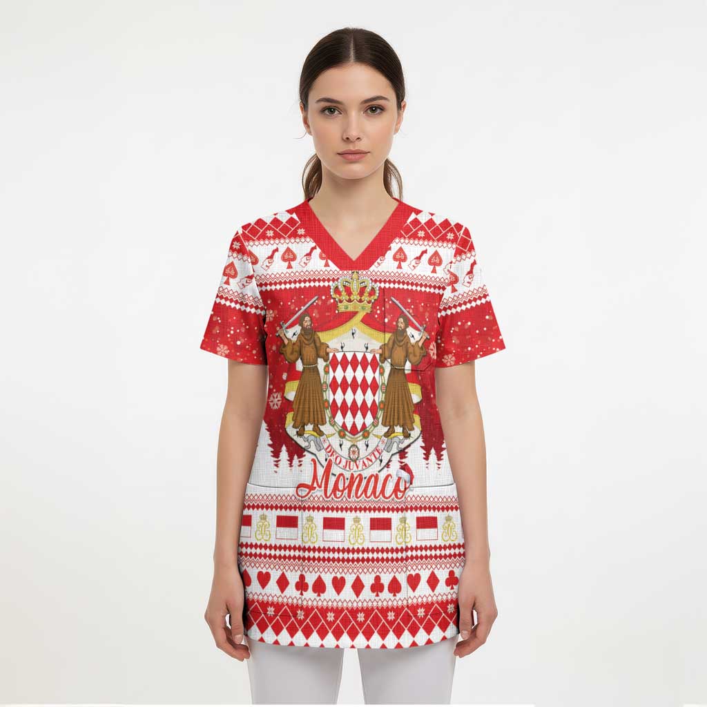 Monaco Christmas Scrub Top Joyeux Noel Coat Of Arms - Wonder Print Shop