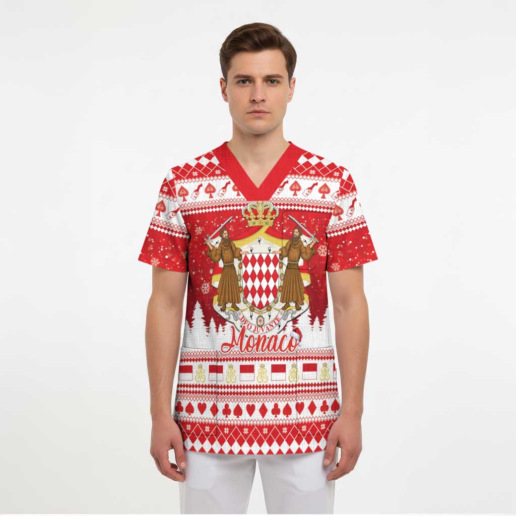 Monaco Christmas Scrub Top Joyeux Noel Coat Of Arms - Wonder Print Shop