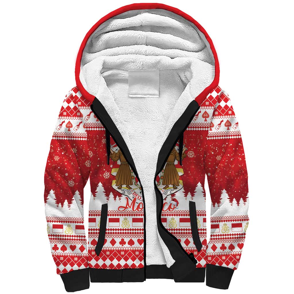 Monaco Christmas Sherpa Hoodie Joyeux Noel Coat Of Arms - Wonder Print Shop