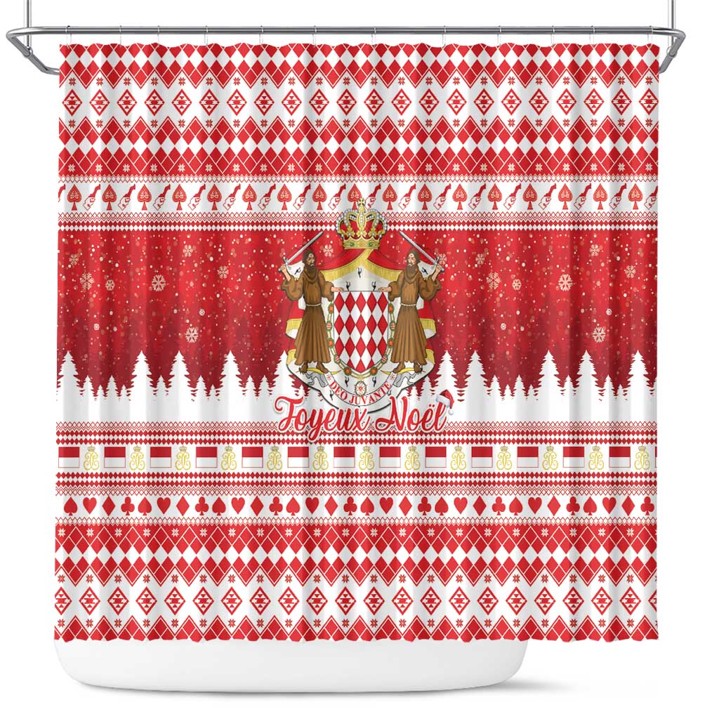 Monaco Christmas Shower Curtain Joyeux Noel Coat Of Arms - Wonder Print Shop