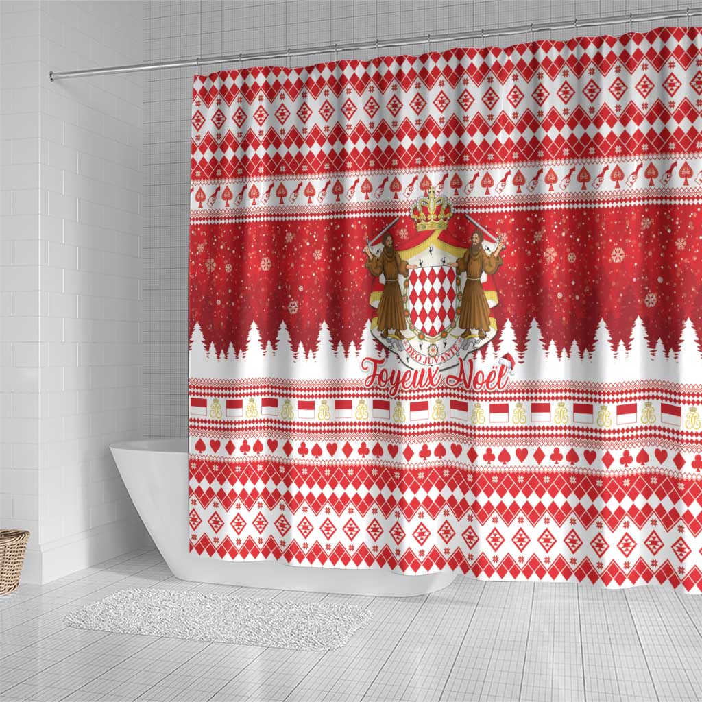 Monaco Christmas Shower Curtain Joyeux Noel Coat Of Arms - Wonder Print Shop