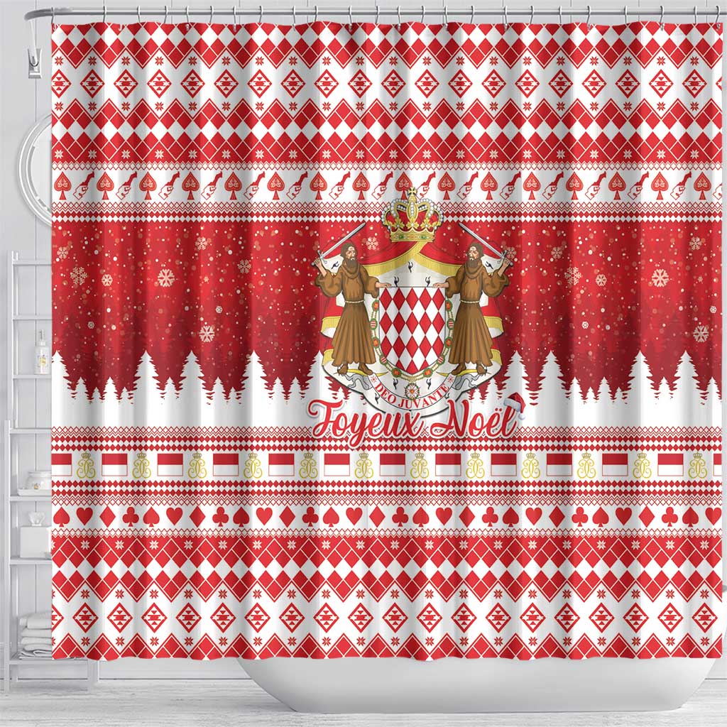 Monaco Christmas Shower Curtain Joyeux Noel Coat Of Arms - Wonder Print Shop