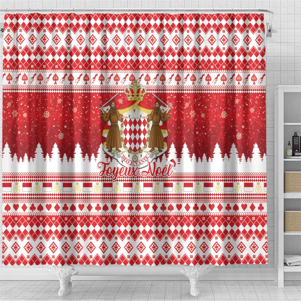 Monaco Christmas Shower Curtain Joyeux Noel Coat Of Arms - Wonder Print Shop