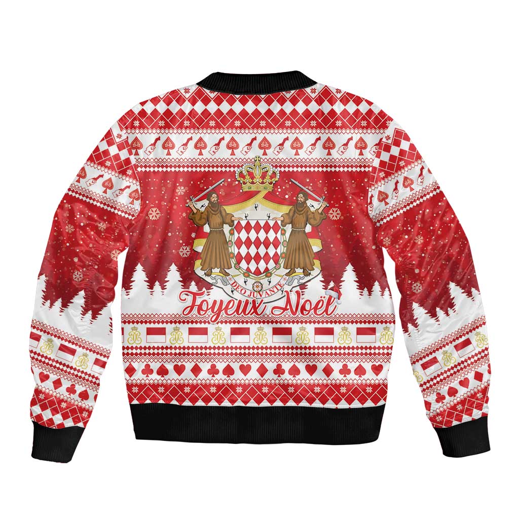 Monaco Christmas Sleeve Zip Bomber Jacket Joyeux Noel Coat Of Arms - Wonder Print Shop