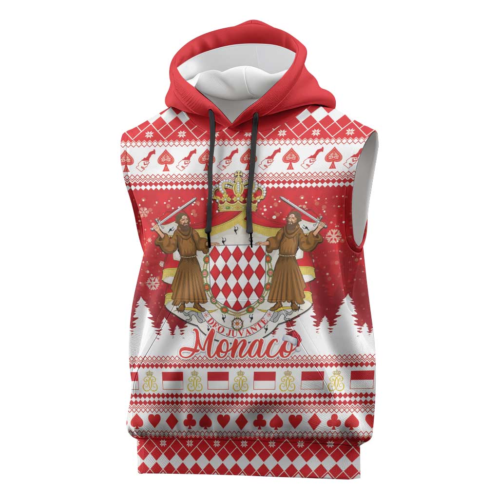 Monaco Christmas Sleeveless Hoodie Joyeux Noel Coat Of Arms - Wonder Print Shop