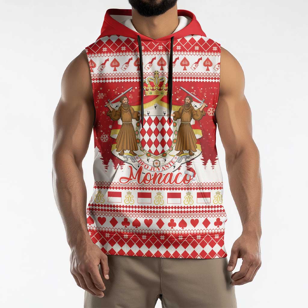 Monaco Christmas Sleeveless Hoodie Joyeux Noel Coat Of Arms - Wonder Print Shop