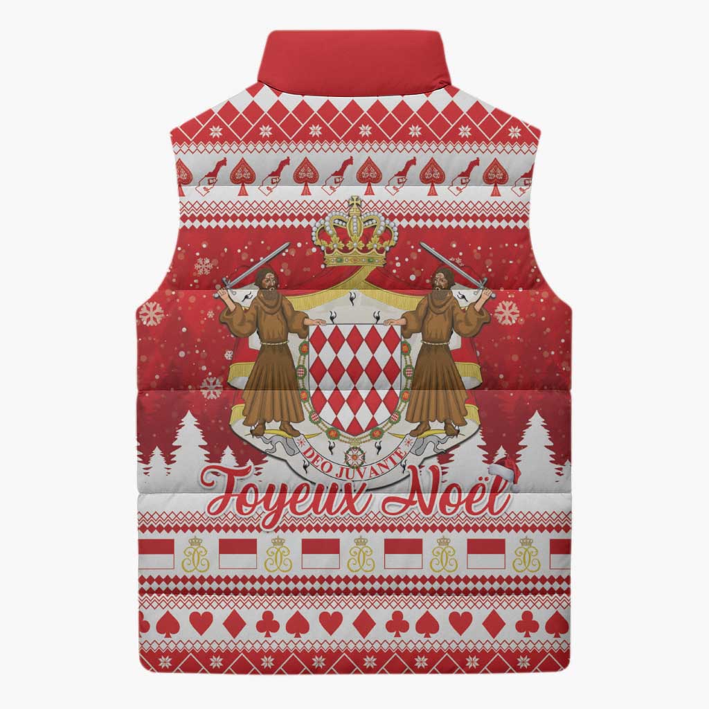 Monaco Christmas Sleeveless Puffer Jacket Joyeux Noel Coat Of Arms - Wonder Print Shop