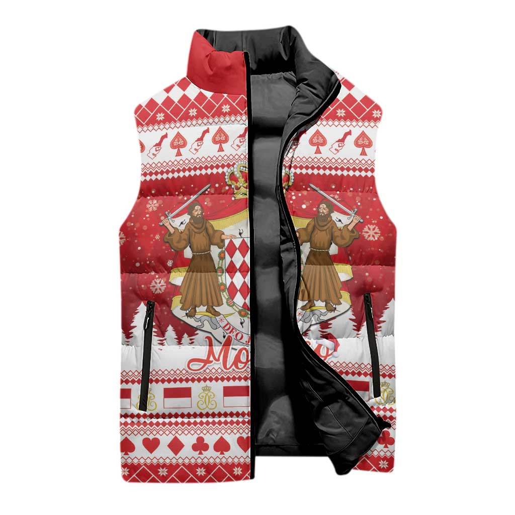 Monaco Christmas Sleeveless Puffer Jacket Joyeux Noel Coat Of Arms - Wonder Print Shop
