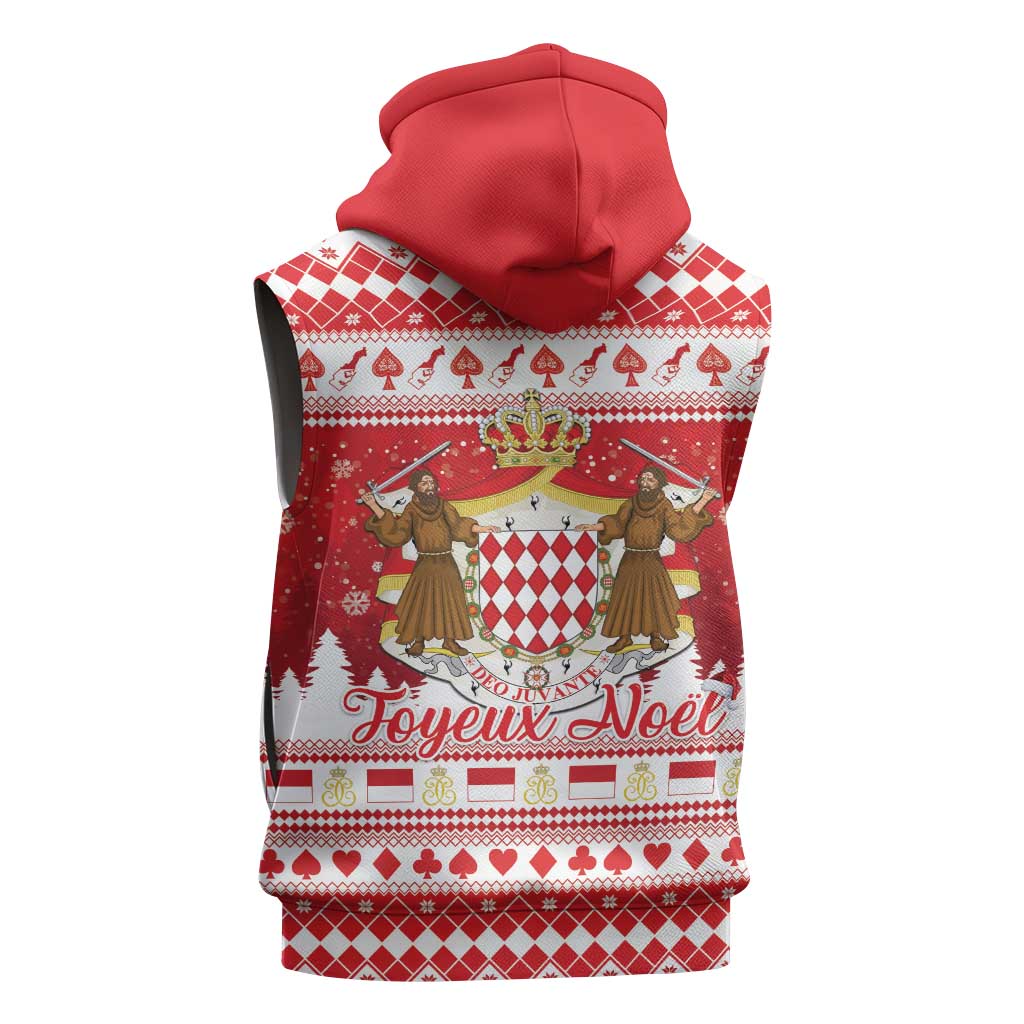 Monaco Christmas Sleeveless Zip Hoodie Joyeux Noel Coat Of Arms - Wonder Print Shop