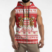 Monaco Christmas Sleeveless Zip Hoodie Joyeux Noel Coat Of Arms - Wonder Print Shop