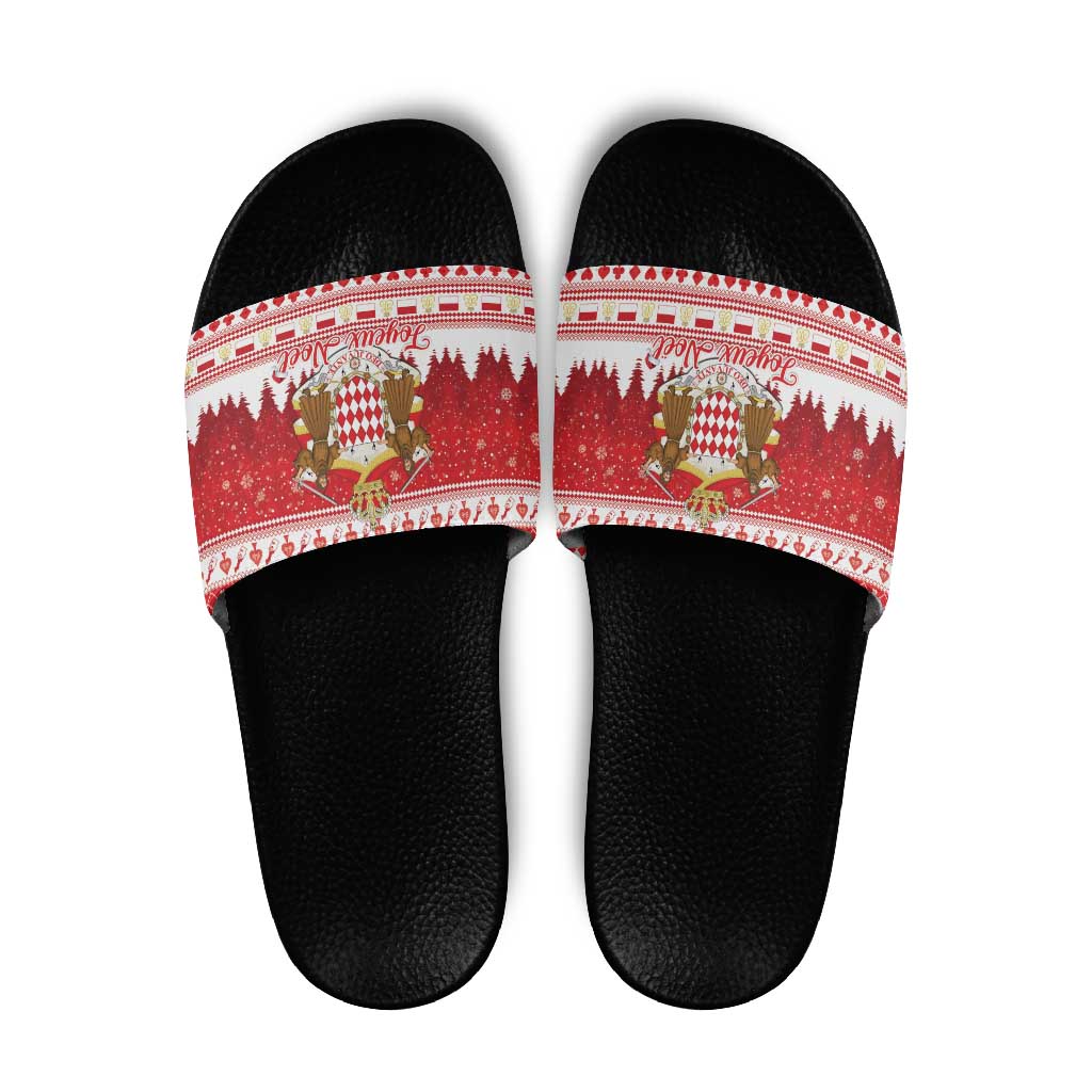 Monaco Christmas Slide Sandals Joyeux Noel Coat Of Arms - Wonder Print Shop