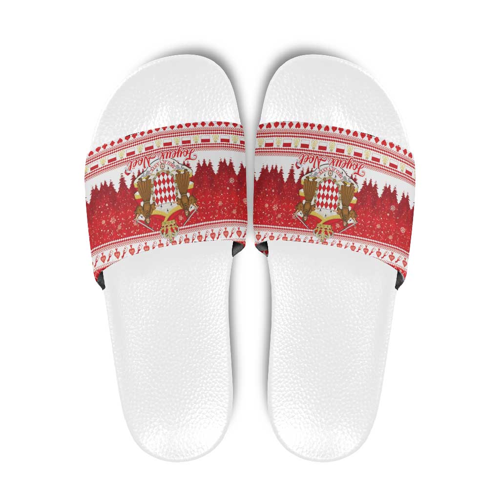 Monaco Christmas Slide Sandals Joyeux Noel Coat Of Arms - Wonder Print Shop