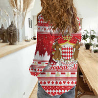 Monaco Christmas Women Casual Shirt Joyeux Noel Coat Of Arms - Wonder Print Shop