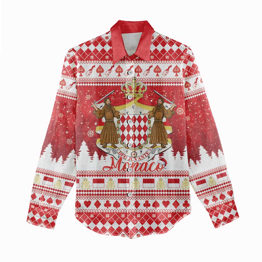 Monaco Christmas Women Casual Shirt Joyeux Noel Coat Of Arms - Wonder Print Shop