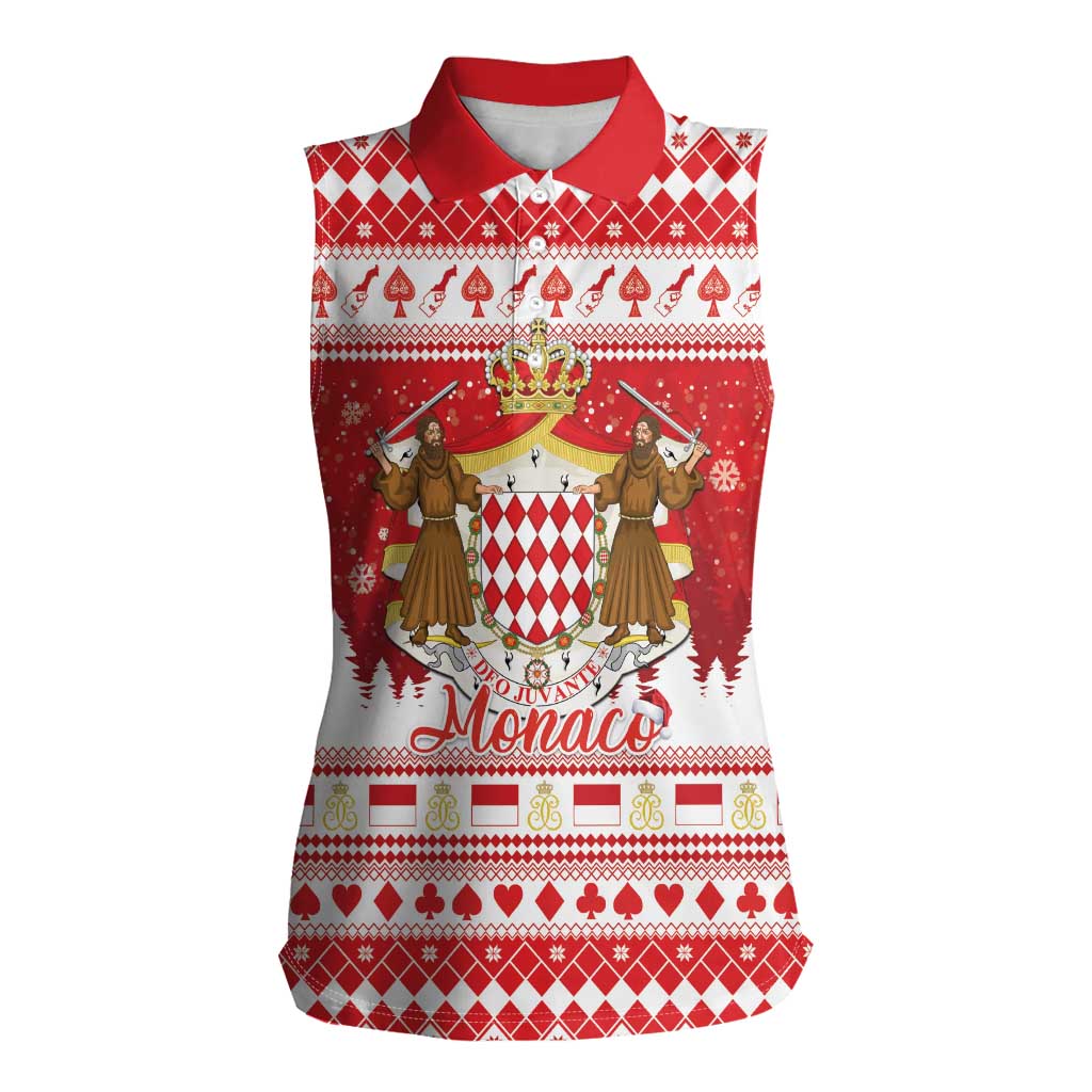 Monaco Christmas Women Sleeveless Polo Shirt Joyeux Noel Coat Of Arms - Wonder Print Shop