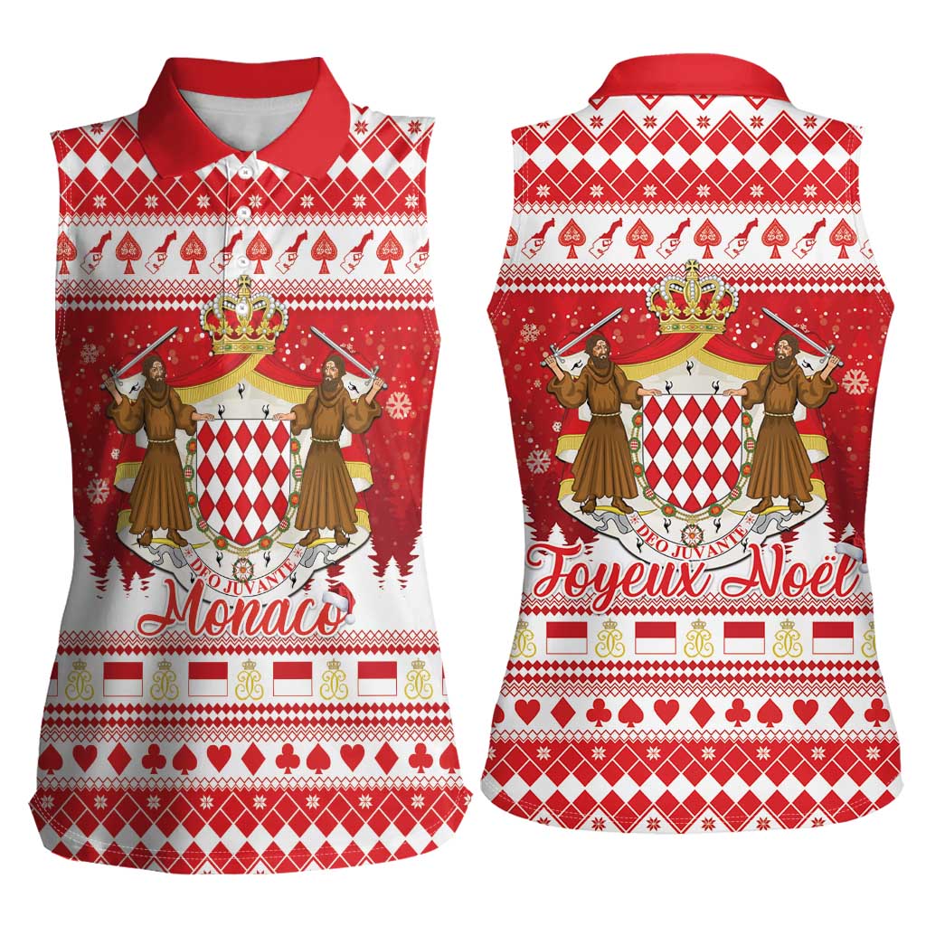 Monaco Christmas Women Sleeveless Polo Shirt Joyeux Noel Coat Of Arms - Wonder Print Shop