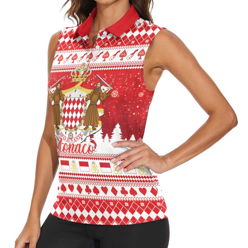 Monaco Christmas Women Sleeveless Polo Shirt Joyeux Noel Coat Of Arms - Wonder Print Shop