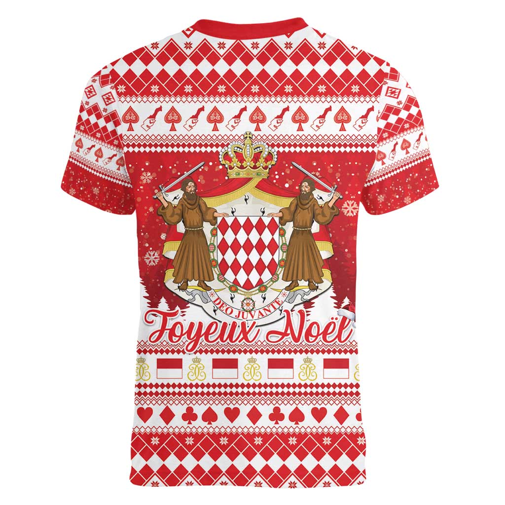 Monaco Christmas Women V-Neck T-Shirt Joyeux Noel Coat Of Arms - Wonder Print Shop