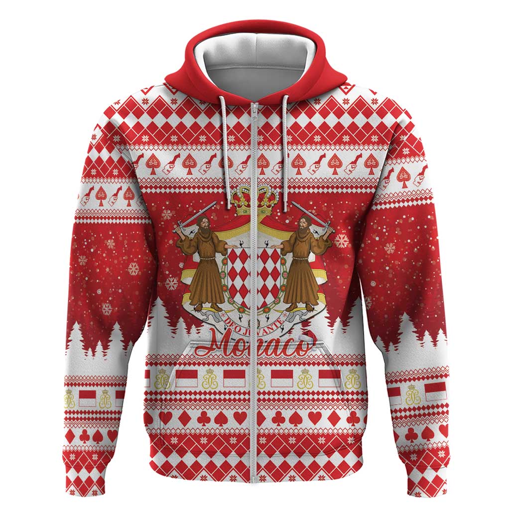 Monaco Christmas Zip Hoodie Joyeux Noel Coat Of Arms - Wonder Print Shop