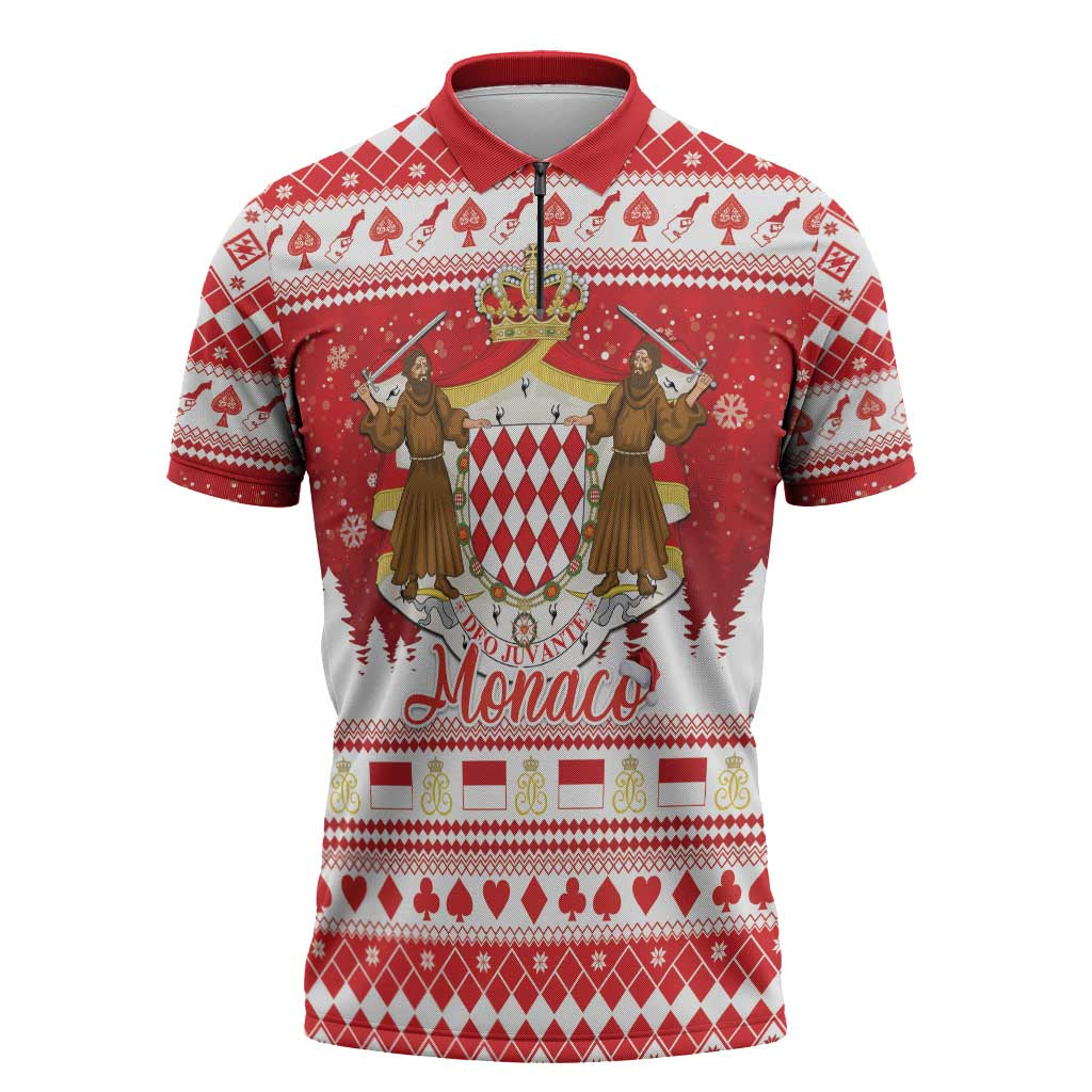 Monaco Christmas Zipper Polo Shirt Joyeux Noel Coat Of Arms - Wonder Print Shop
