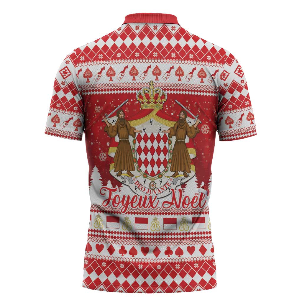 Monaco Christmas Zipper Polo Shirt Joyeux Noel Coat Of Arms - Wonder Print Shop