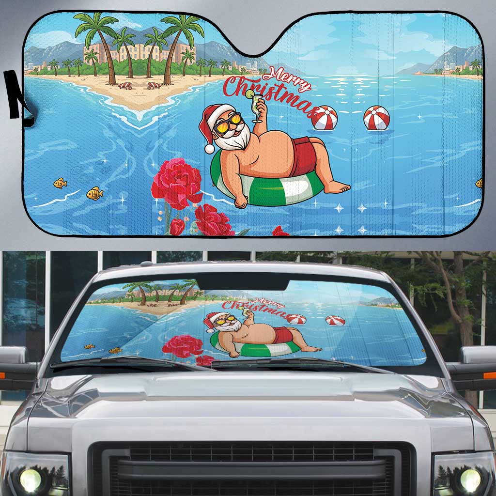 Monaco Christmas Auto Sun Shade Swimming Santa Claus - Wonder Print Shop