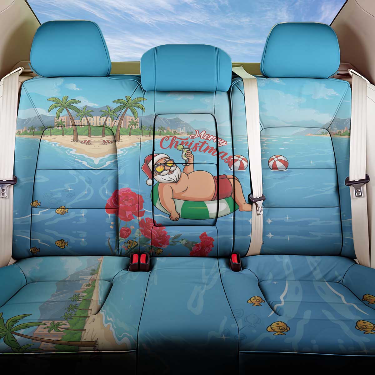 Monaco Christmas Back Car Seat Cover Swimming Santa Claus - Wonder Print Shop