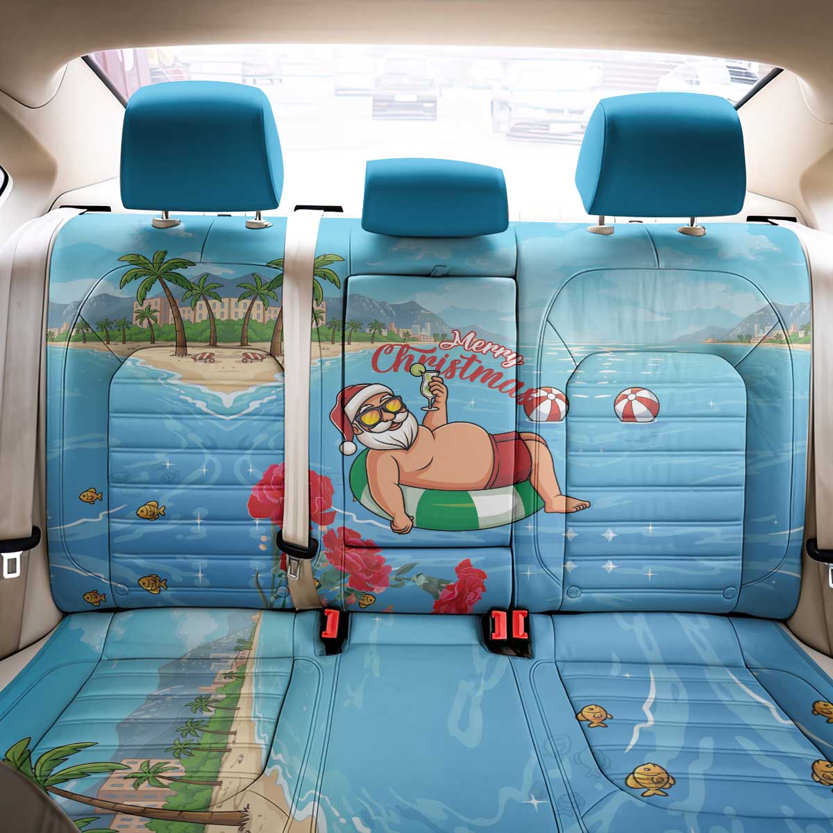 Monaco Christmas Back Car Seat Cover Swimming Santa Claus - Wonder Print Shop