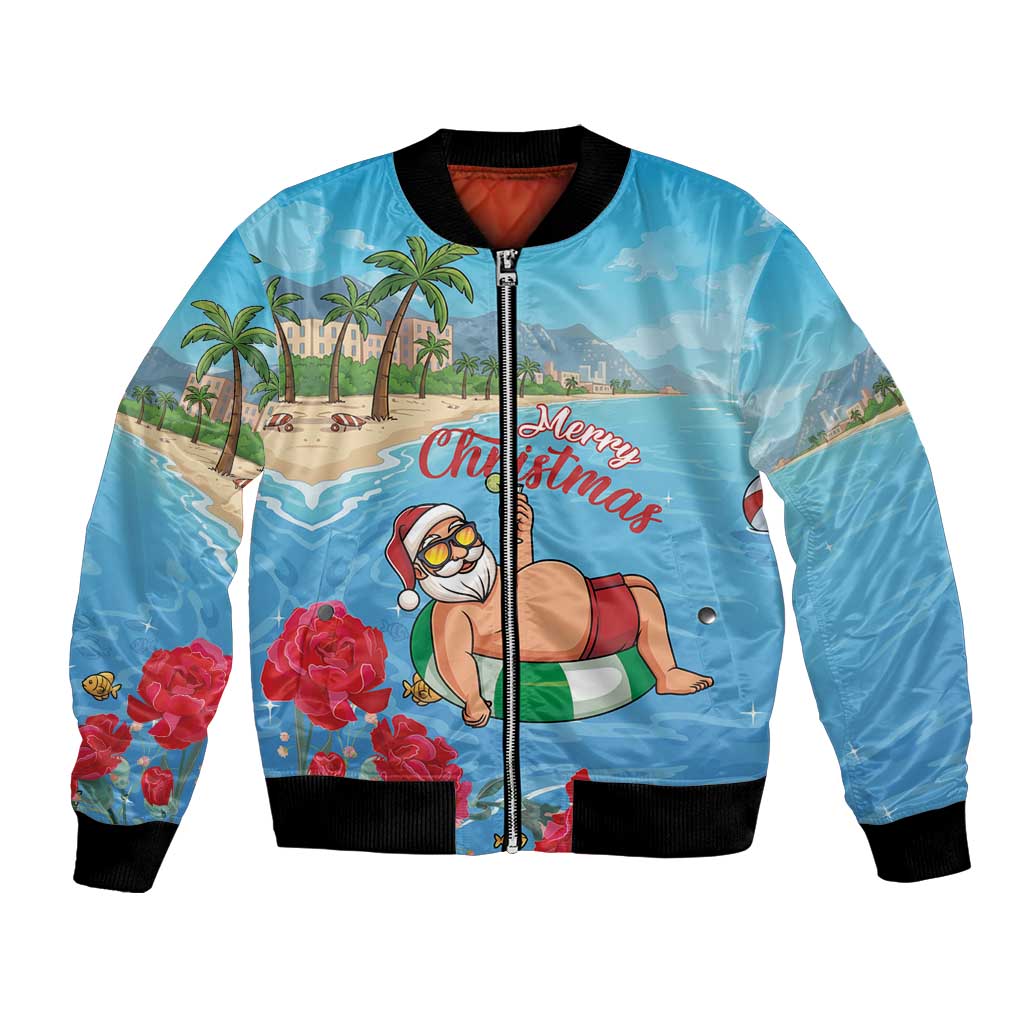 Monaco Christmas Bomber Jacket Swimming Santa Claus - Wonder Print Shop