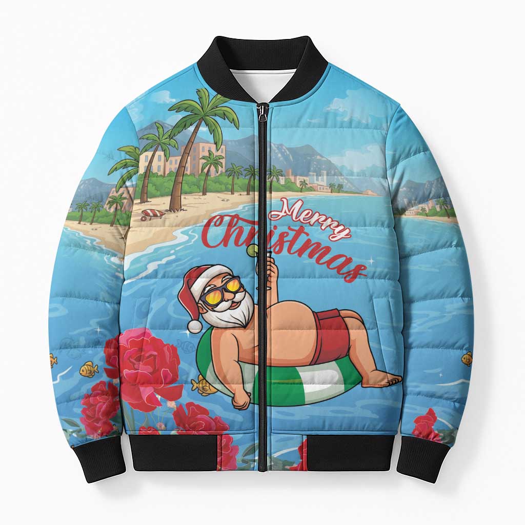 Monaco Christmas Bomber Puffer Jacket Swimming Santa Claus - Wonder Print Shop