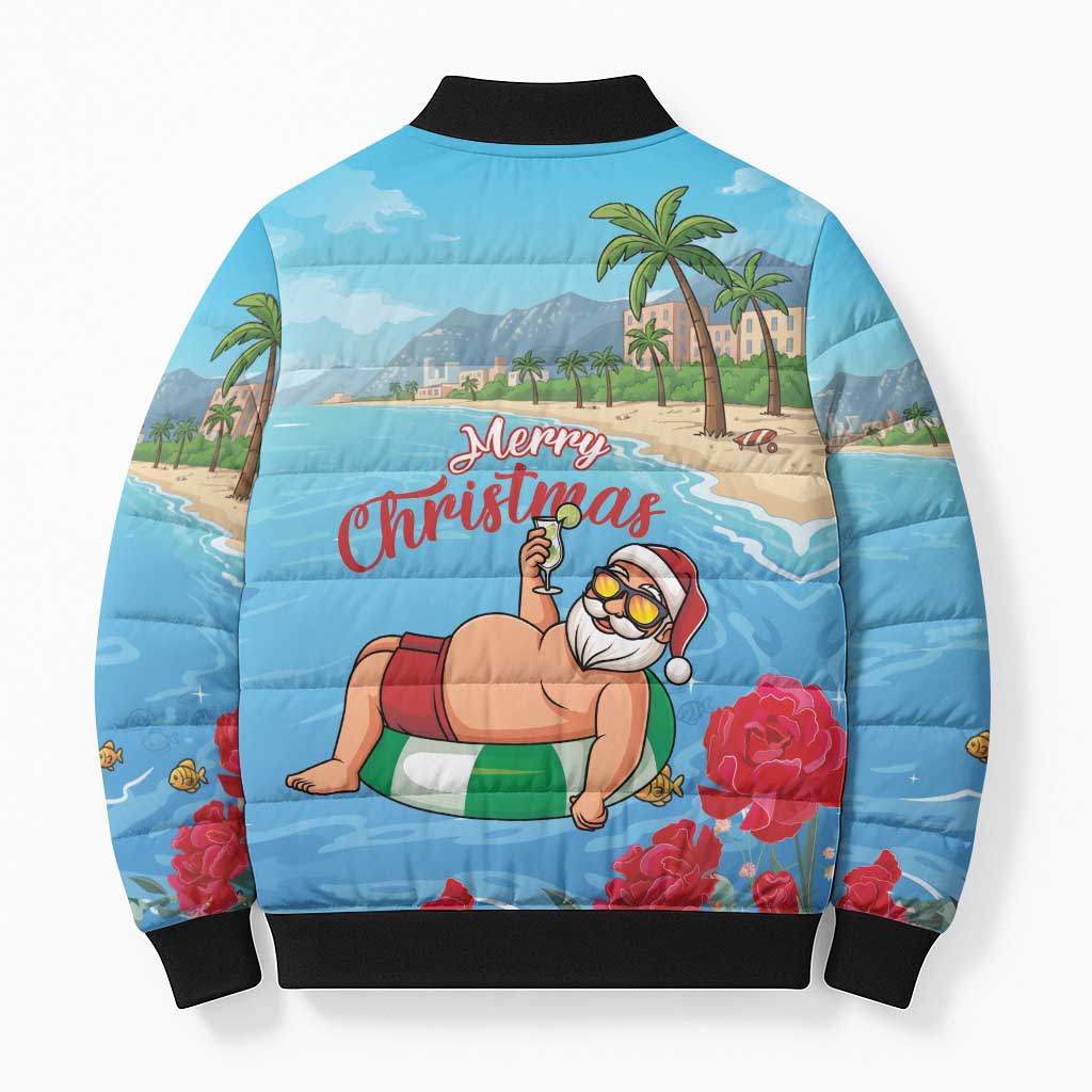 Monaco Christmas Bomber Puffer Jacket Swimming Santa Claus - Wonder Print Shop