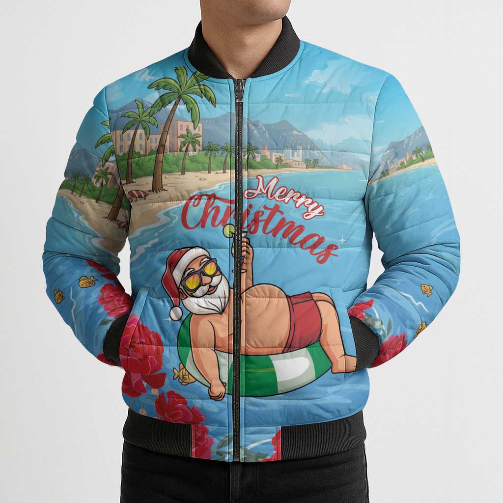 Monaco Christmas Bomber Puffer Jacket Swimming Santa Claus - Wonder Print Shop