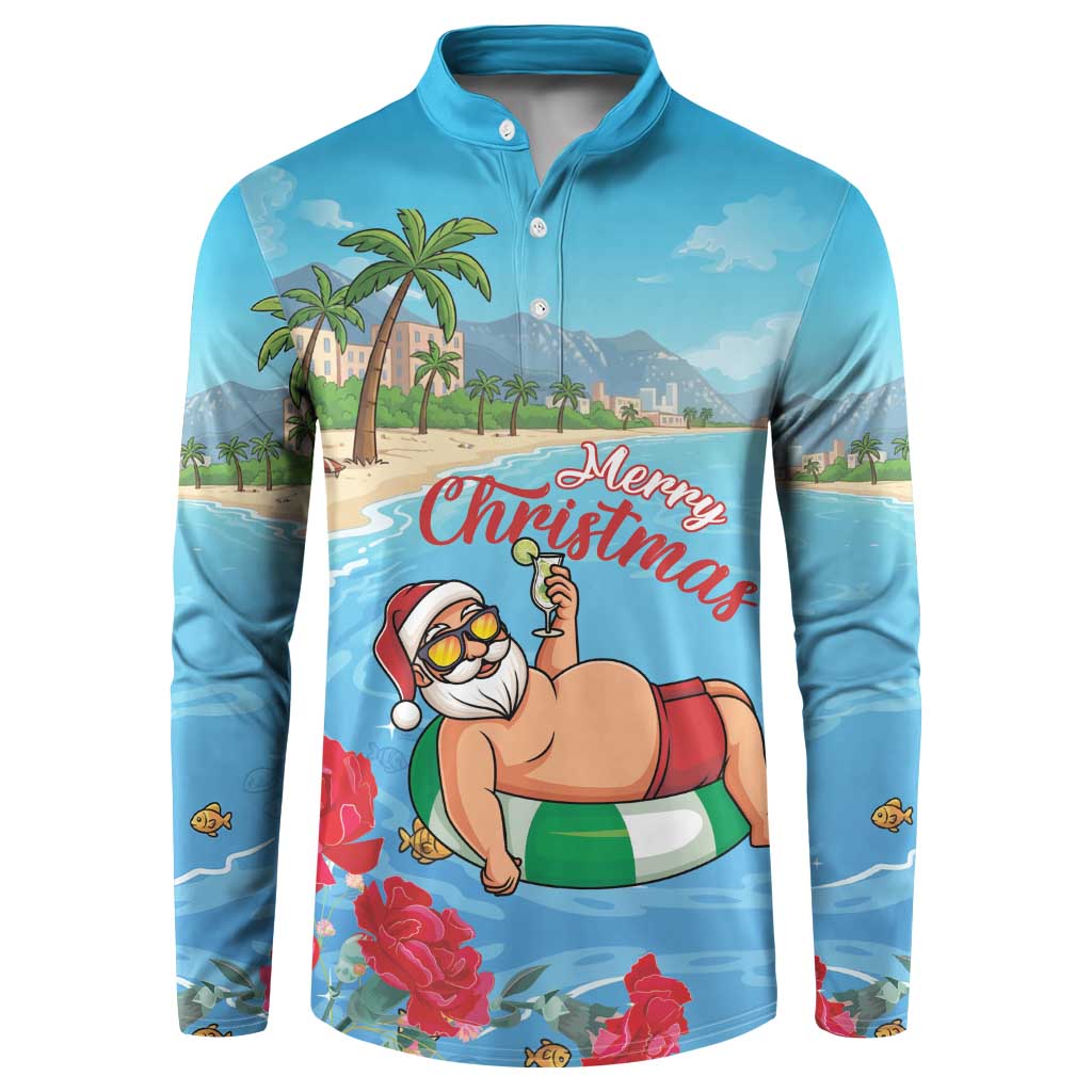 Monaco Christmas Button Sweatshirt Swimming Santa Claus - Wonder Print Shop