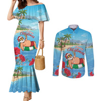 Monaco Christmas Couples Matching Mermaid Dress and Long Sleeve Button Shirt Swimming Santa Claus - Wonder Print Shop