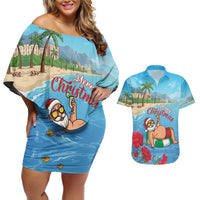 Monaco Christmas Couples Matching Off Shoulder Short Dress and Hawaiian Shirt Swimming Santa Claus - Wonder Print Shop