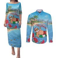 Monaco Christmas Couples Matching Puletasi and Long Sleeve Button Shirt Swimming Santa Claus - Wonder Print Shop