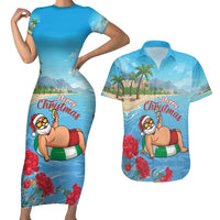 Monaco Christmas Couples Matching Short Sleeve Bodycon Dress and Hawaiian Shirt Swimming Santa Claus - Wonder Print Shop