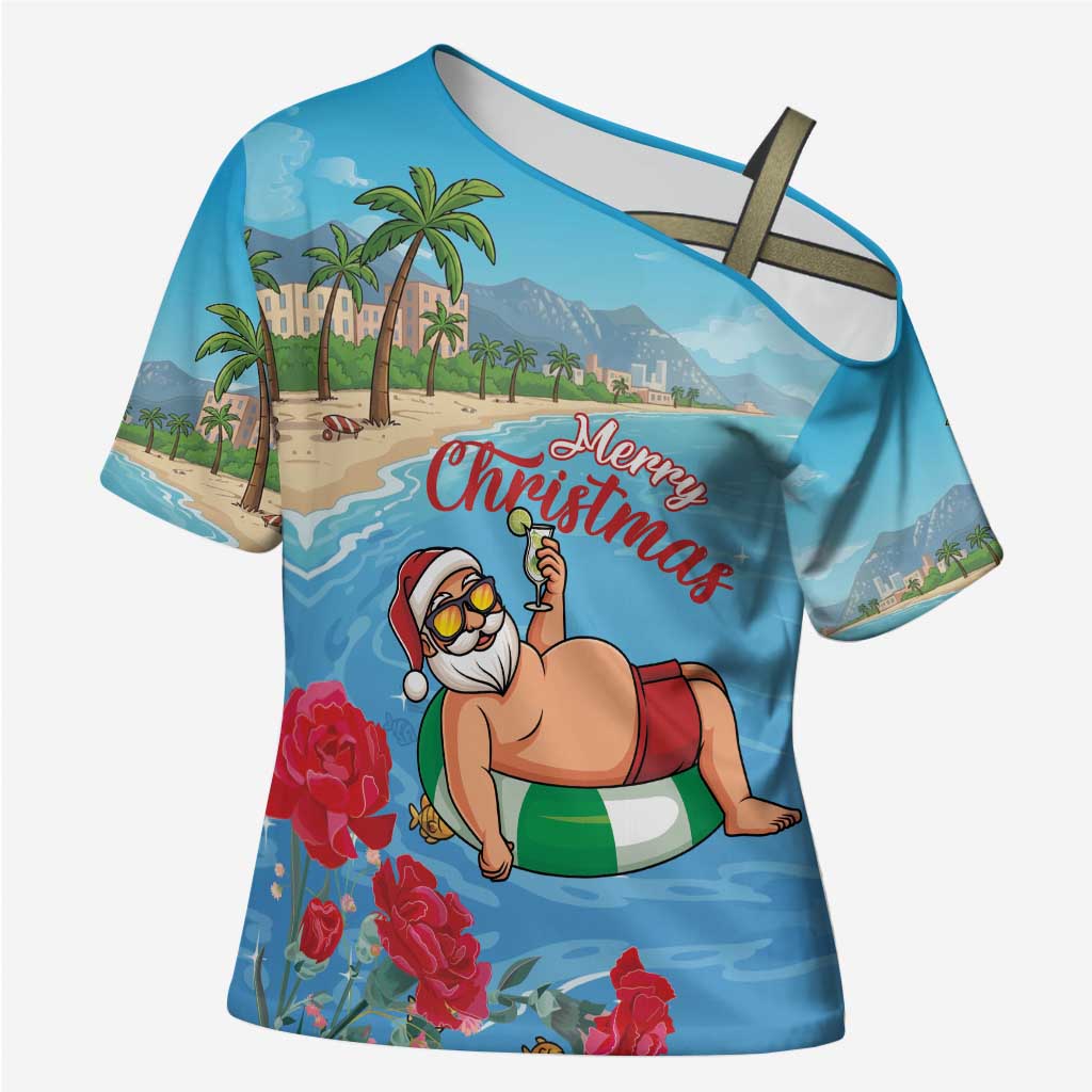 Monaco Christmas Cross Shoulder Shirt Swimming Santa Claus - Wonder Print Shop