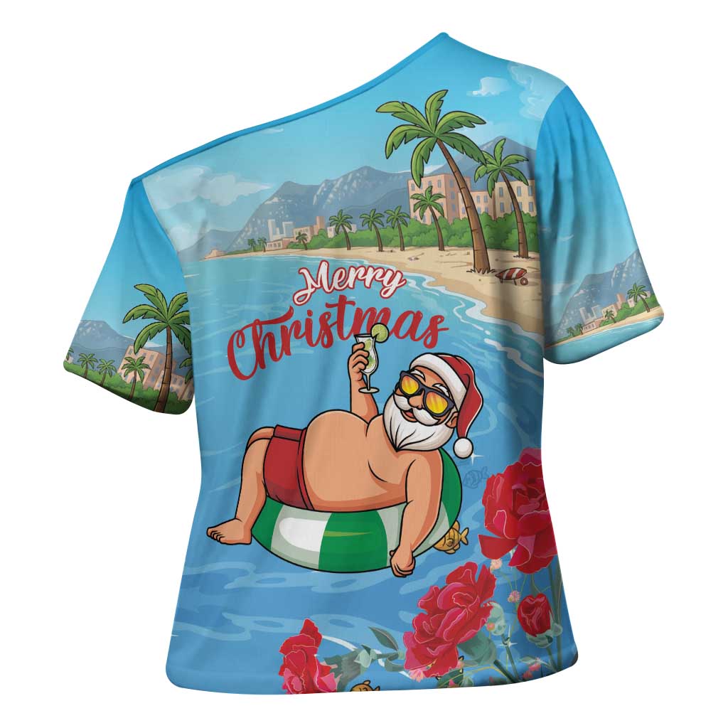 Monaco Christmas Cross Shoulder Shirt Swimming Santa Claus - Wonder Print Shop