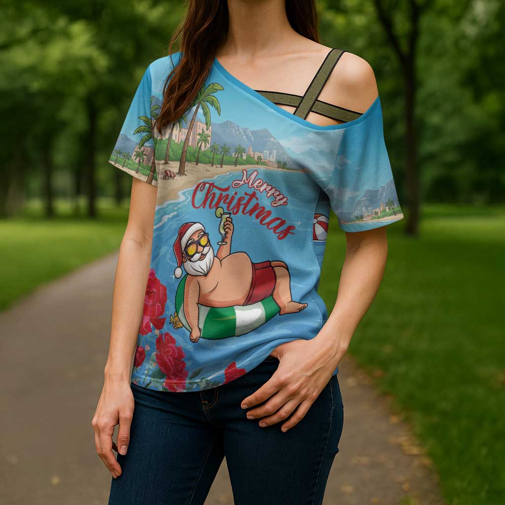 Monaco Christmas Cross Shoulder Shirt Swimming Santa Claus - Wonder Print Shop