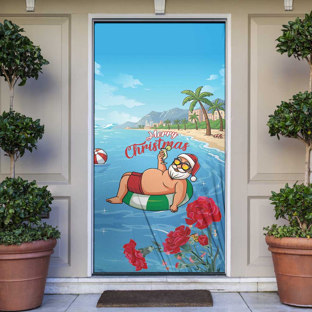 Monaco Christmas Door Cover Swimming Santa Claus - Wonder Print Shop