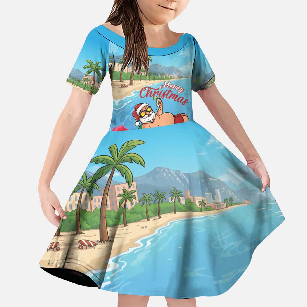 Monaco Christmas Family Matching Long Sleeve Bodycon Dress and Hawaiian Shirt Swimming Santa Claus - Wonder Print Shop