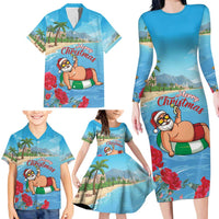 Monaco Christmas Family Matching Long Sleeve Bodycon Dress and Hawaiian Shirt Swimming Santa Claus - Wonder Print Shop