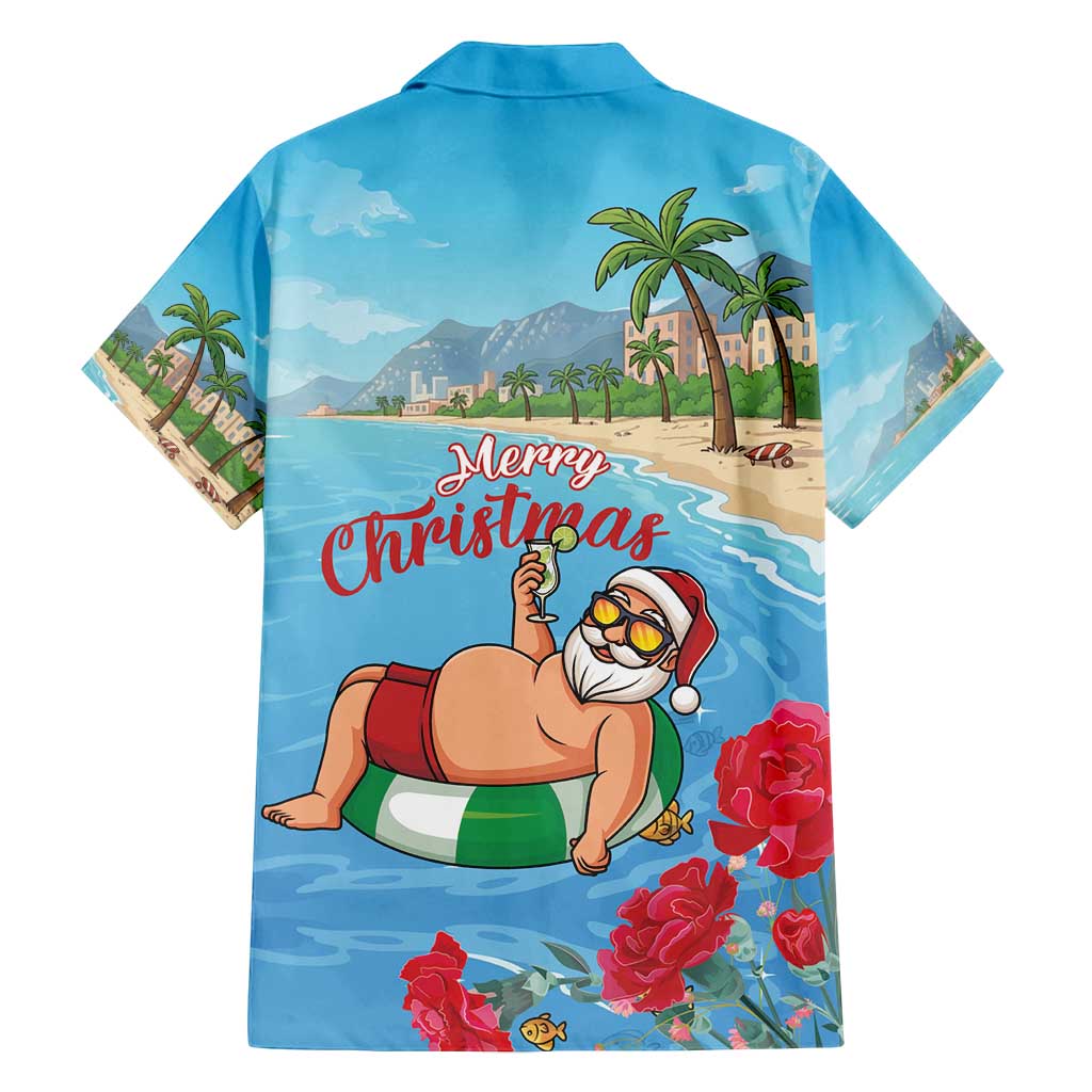 Monaco Christmas Family Matching Long Sleeve Bodycon Dress and Hawaiian Shirt Swimming Santa Claus - Wonder Print Shop