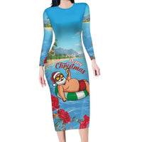 Monaco Christmas Family Matching Long Sleeve Bodycon Dress and Hawaiian Shirt Swimming Santa Claus - Wonder Print Shop