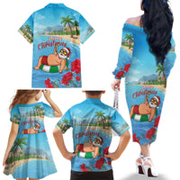 Monaco Christmas Family Matching Off The Shoulder Long Sleeve Dress and Hawaiian Shirt Swimming Santa Claus - Wonder Print Shop