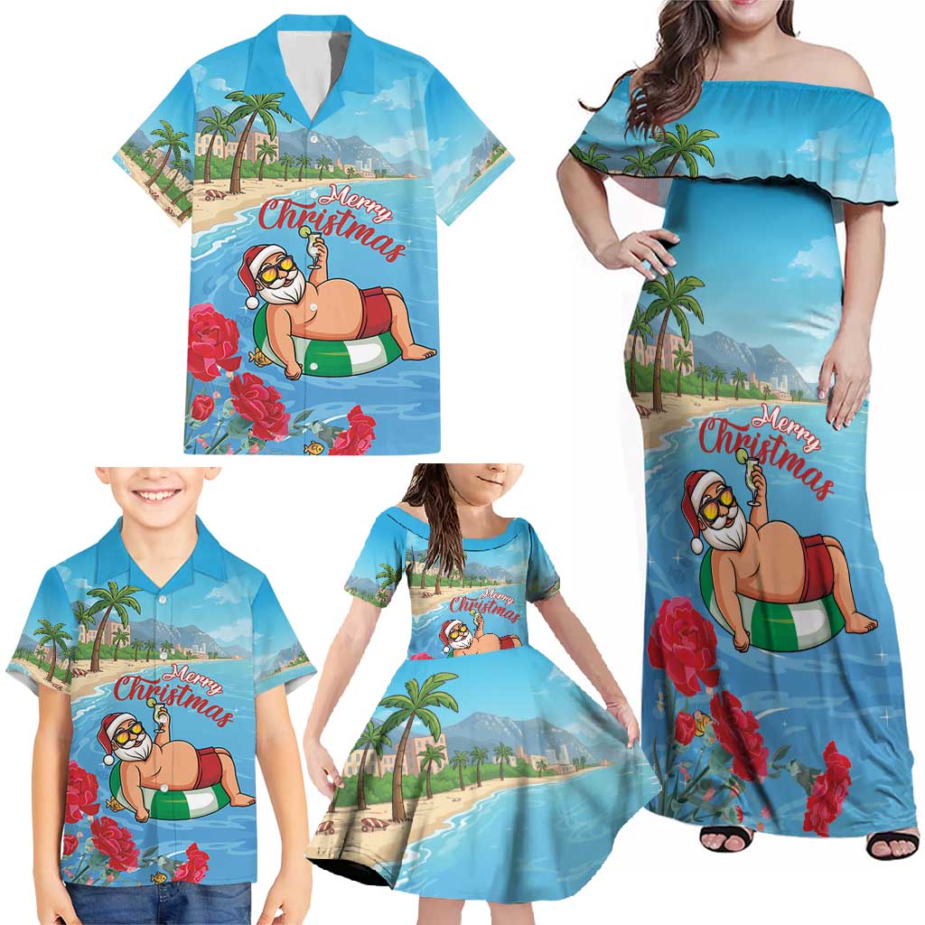 Monaco Christmas Family Matching Off Shoulder Maxi Dress and Hawaiian Shirt Swimming Santa Claus - Wonder Print Shop