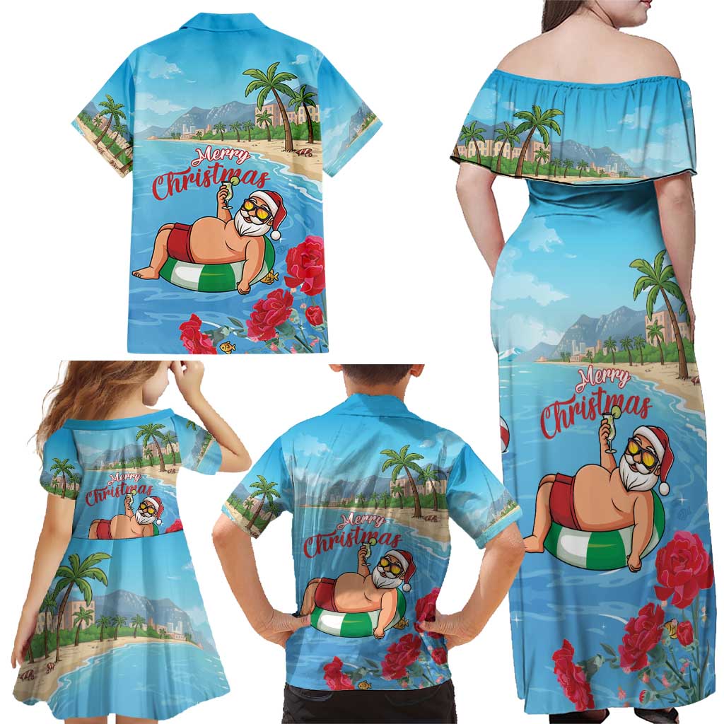 Monaco Christmas Family Matching Off Shoulder Maxi Dress and Hawaiian Shirt Swimming Santa Claus - Wonder Print Shop