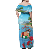 Monaco Christmas Family Matching Off Shoulder Maxi Dress and Hawaiian Shirt Swimming Santa Claus - Wonder Print Shop